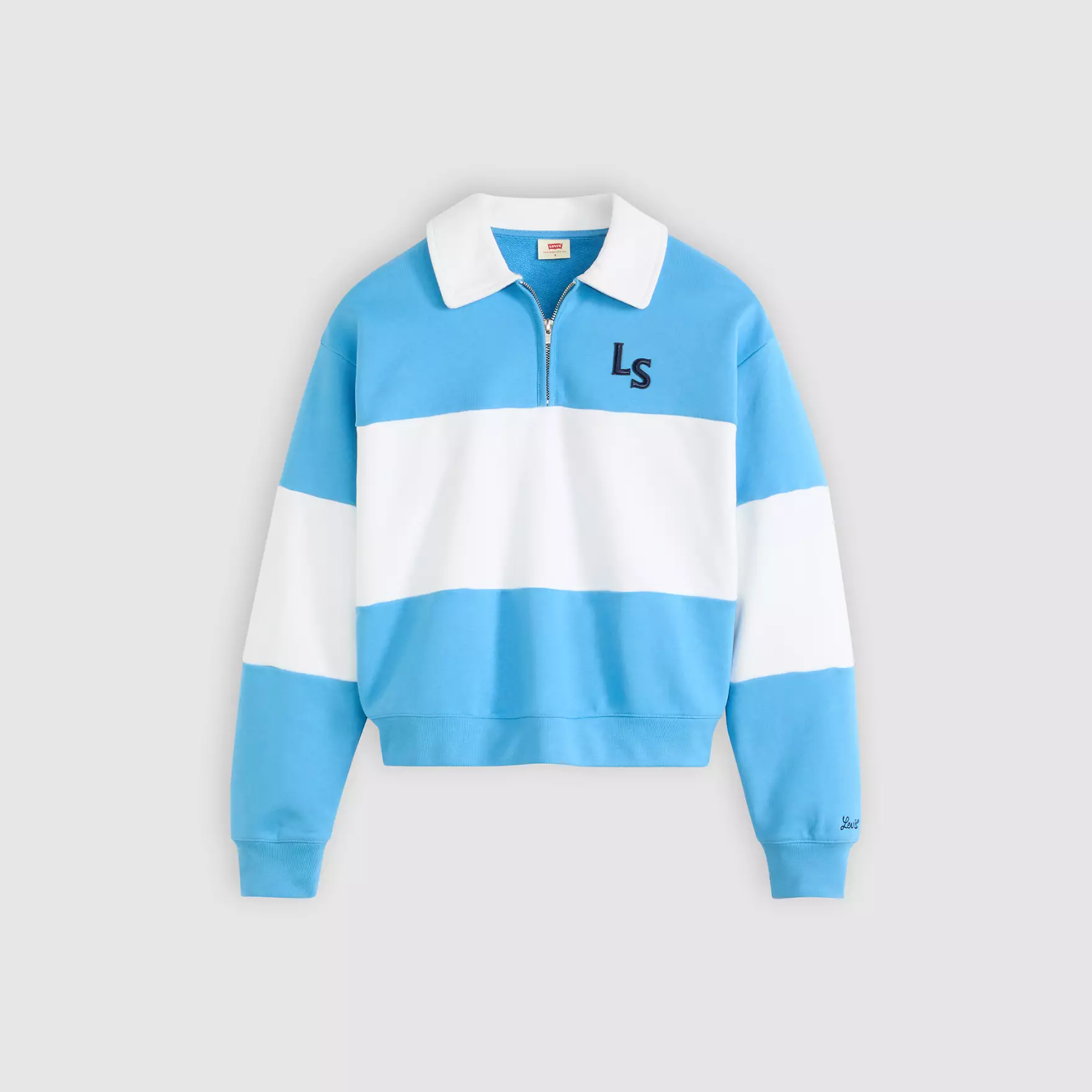 GR BANKS 1/4 ZIP COLLAR LS N AZURE BLUE
