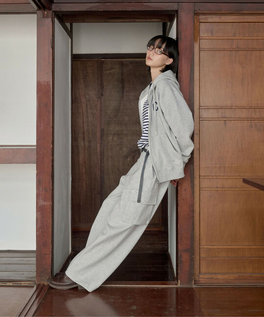 C Logo Hooded Zip-Up Melange Gray