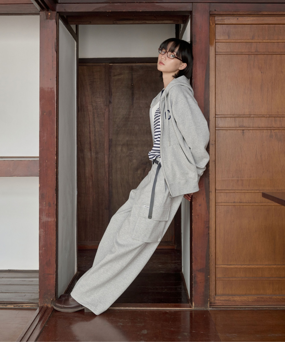 C Logo Hooded Zip-Up Melange Gray