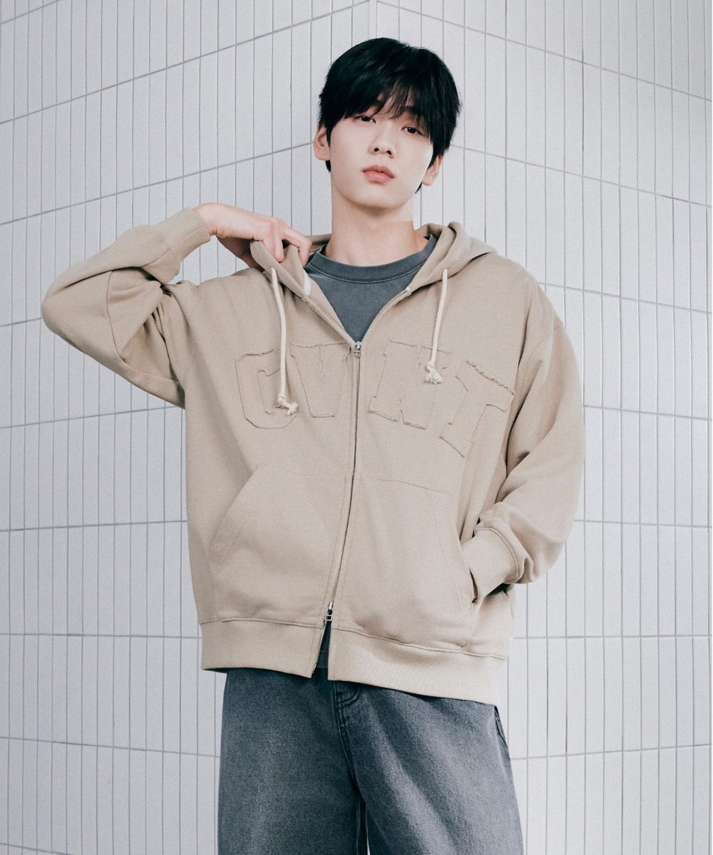 Vintage Hooded Zip-Up Light Khaki