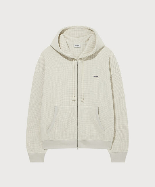 Small Logo Waffle Hoodie Beige