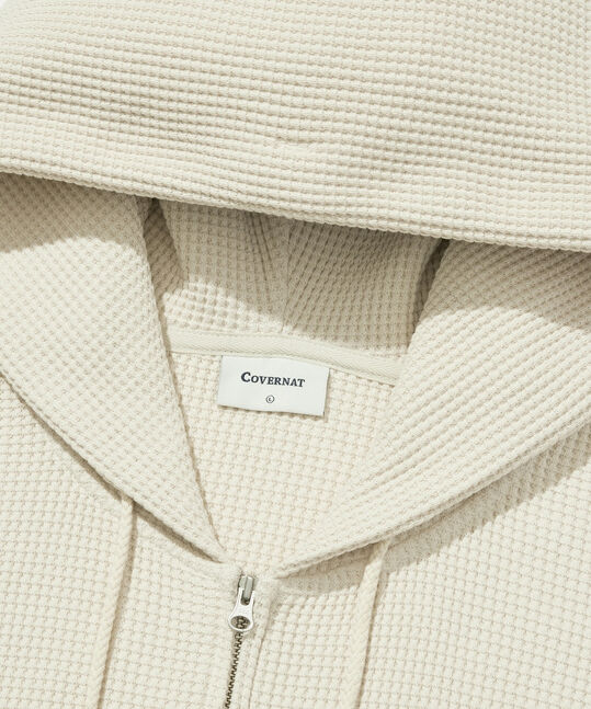 Small Logo Waffle Hoodie Beige