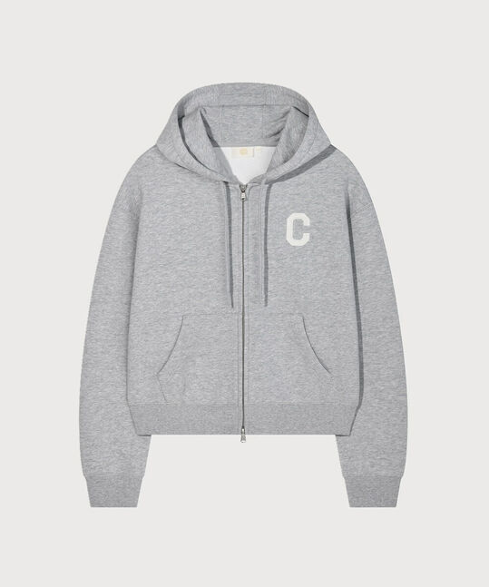 Women's C Logo Hooded Zip-Up Melange Gray