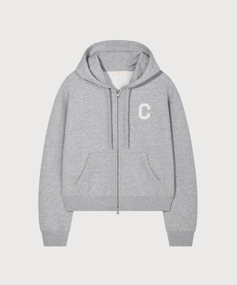 Women's C Logo Hooded Zip-Up Melange Gray