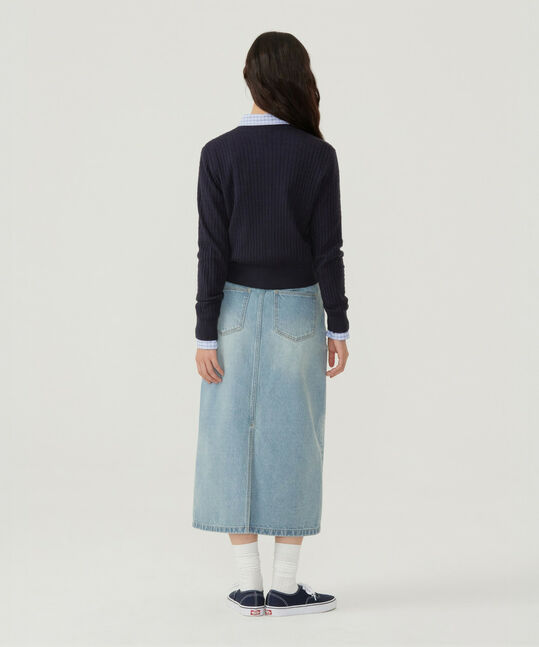 Women's Clover Heart Cable Cardigan Navy