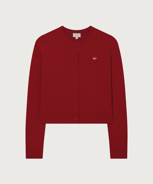 Women's Clover Heart Cable Cardigan Red