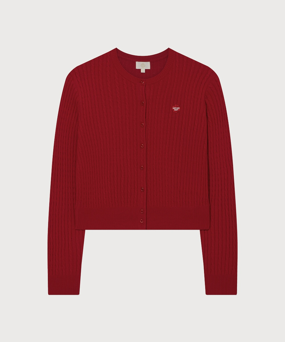 Women's Clover Heart Cable Cardigan Red