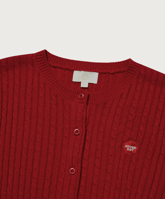 Women's Clover Heart Cable Cardigan Red