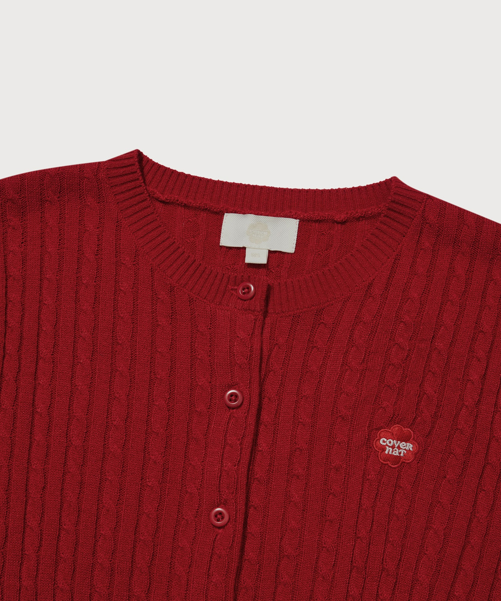 Women's Clover Heart Cable Cardigan Red