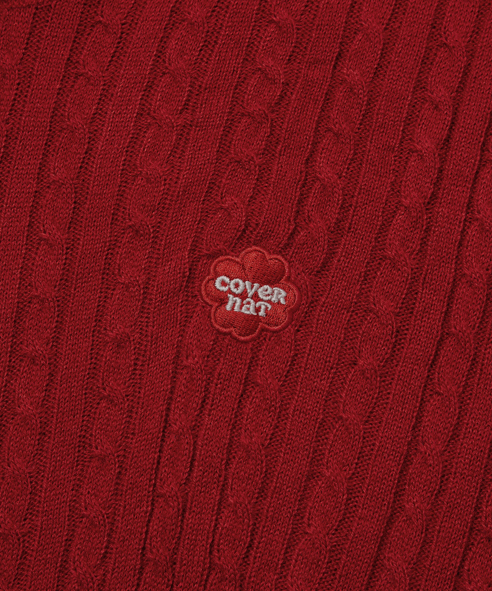 Women's Clover Heart Cable Cardigan Red