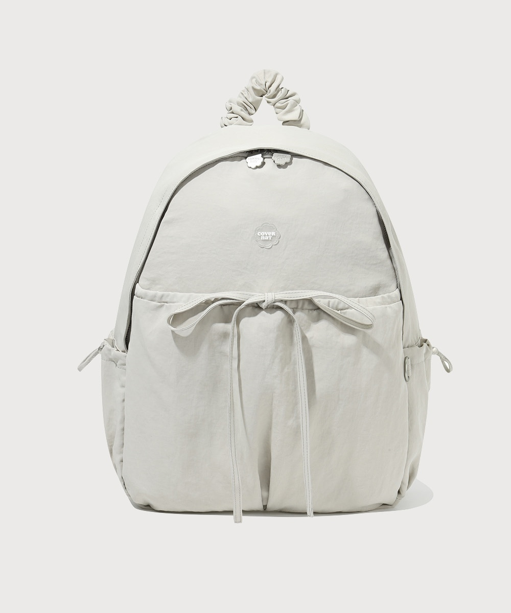 Women's Clover Heart Shirring Nylon Backpack Beige