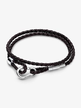 Pandora Moments Brown Braided Double Leather Bracele