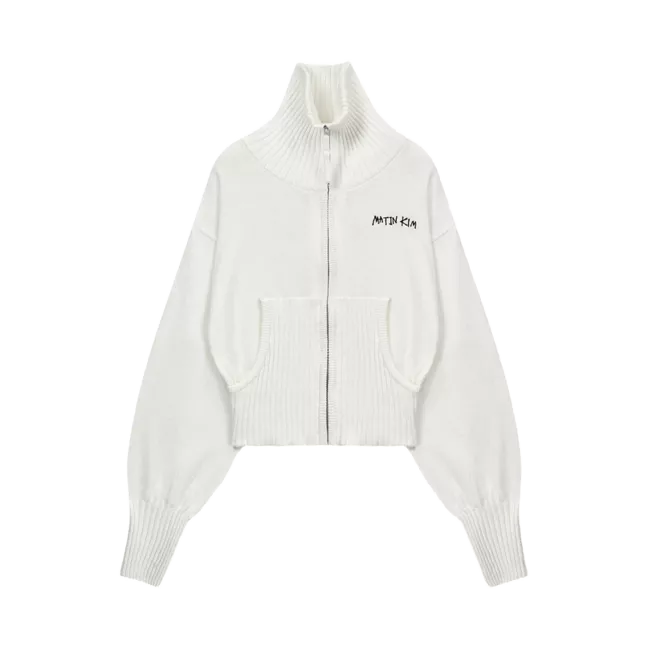 HIGH NECK EMBROIDERED LOGO ZIP UP FOR WOMEN