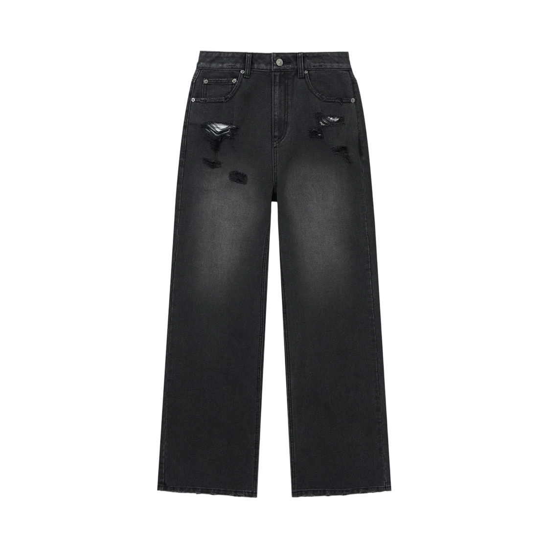 BACK POCKET PATCH DESTROYED DENIM PANTS