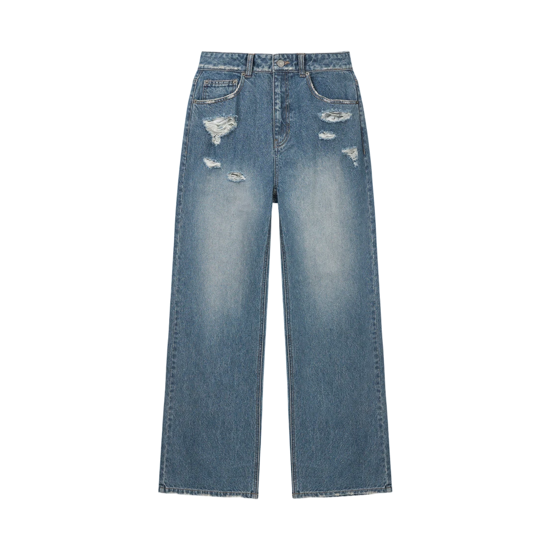 BACK POCKET PATCH DESTROYED DENIM PANTS