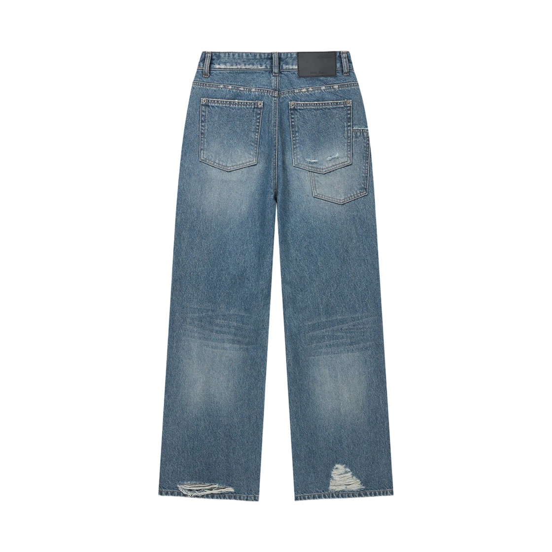 BACK POCKET PATCH DESTROYED DENIM PANTS