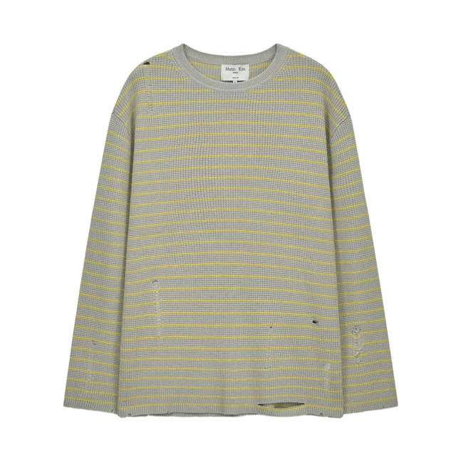 STRIPE DAMAGED LOOSE PULLOVER