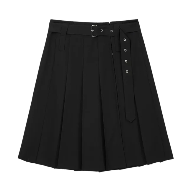 BELTED SLIT PLEAT SKIRT