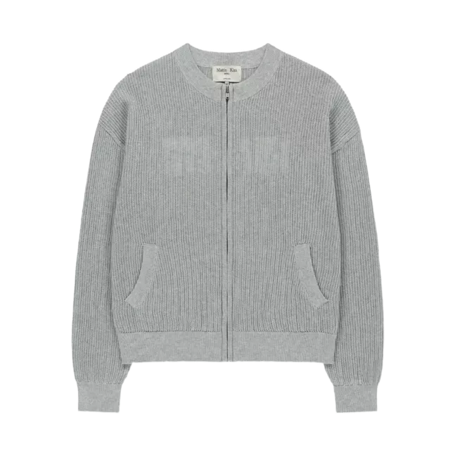 BACK LOGO JACQUARD MESH KNIT ZIP UP