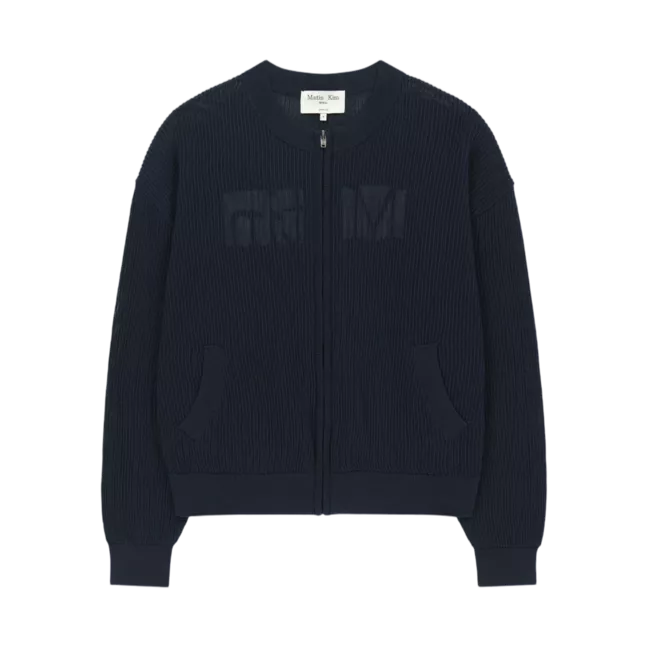 BACK LOGO JACQUARD MESH KNIT ZIP UP