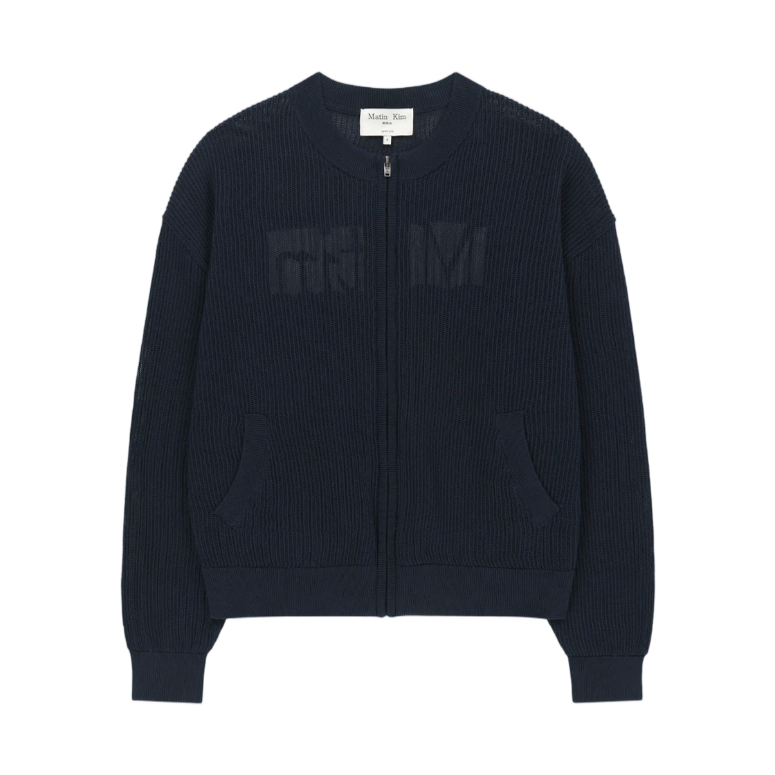 BACK LOGO JACQUARD MESH KNIT ZIP UP