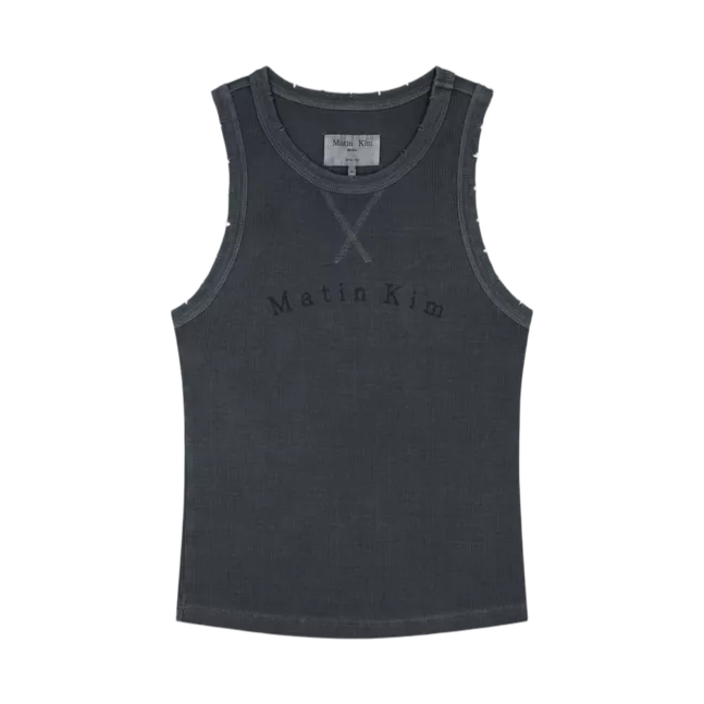 DISTRESSED SLEEVELESS LOGO TOP