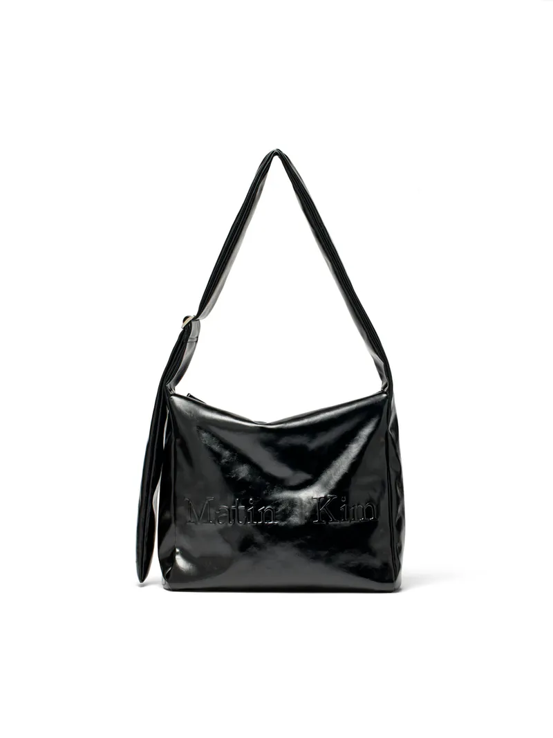 EMBOSSED LOGO LEATHER SHOULDER BAG