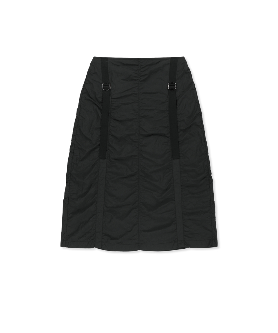 NYLON SHIRRING MIDI SKIRT