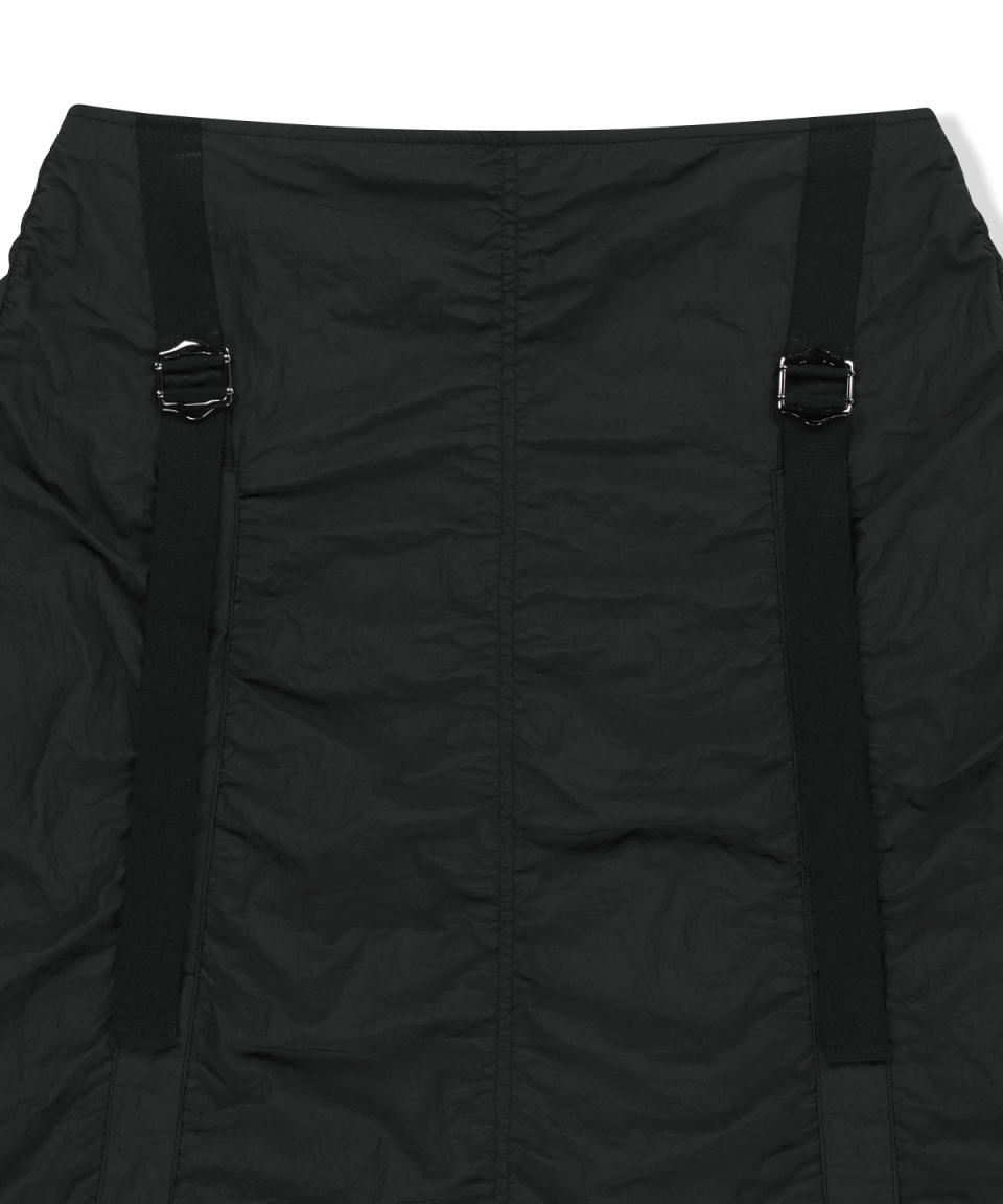 NYLON SHIRRING MIDI SKIRT