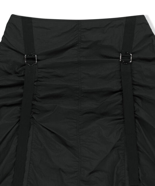NYLON SHIRRING MIDI SKIRT