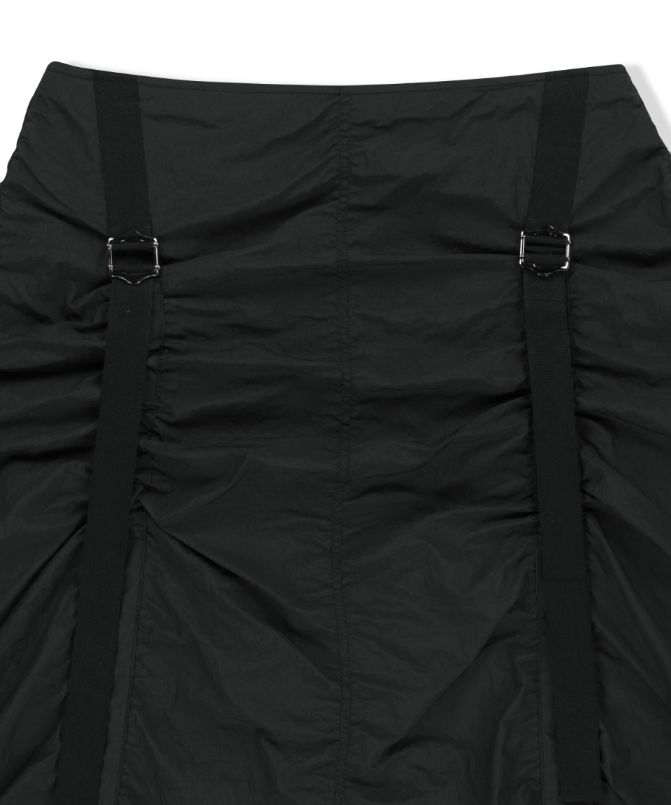 NYLON SHIRRING MIDI SKIRT