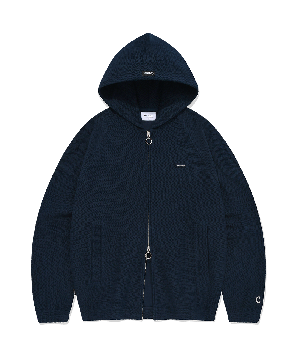HERRINGBONE HOODIE ZIP-UP