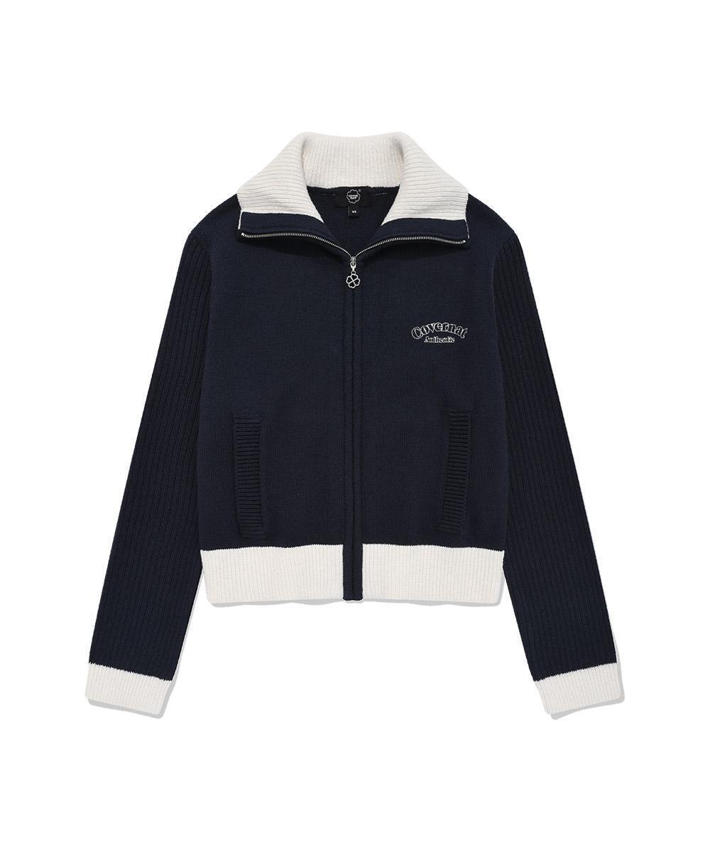 WOMEN HIGH-NECK ZIP-UP KNIT