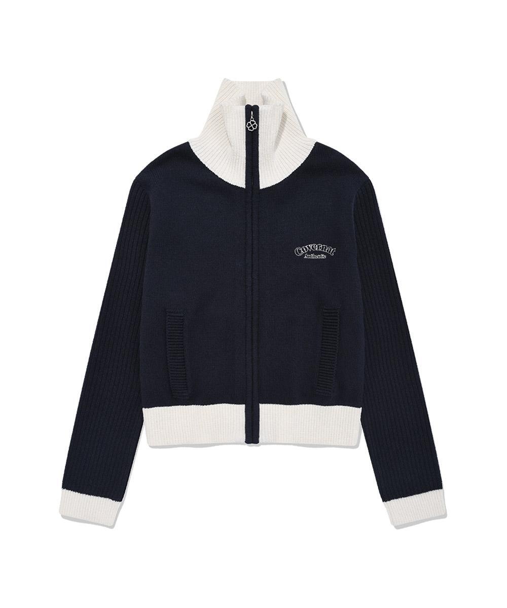 WOMEN HIGH-NECK ZIP-UP KNIT