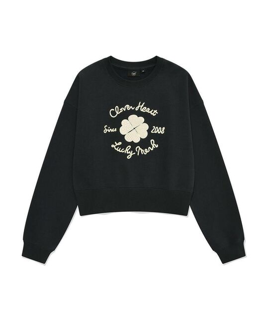 WOMEN CROP CLOVERHEART EMBROIDERY SWEATSHIRT