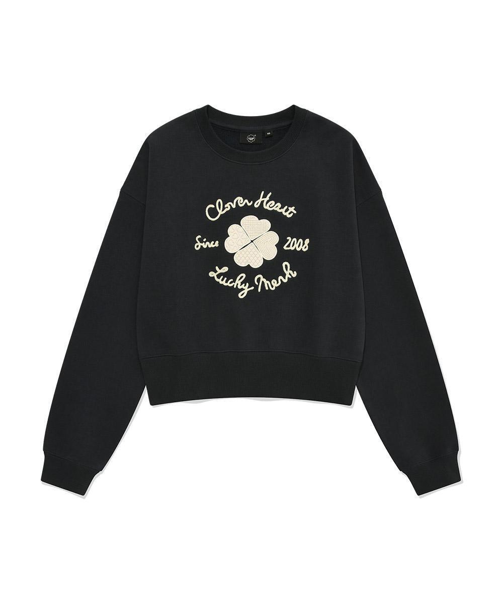 WOMEN CROP CLOVERHEART EMBROIDERY SWEATSHIRT