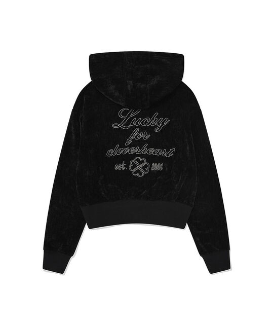 WOMEN CROP VELVET HOODIED ZIP-UP