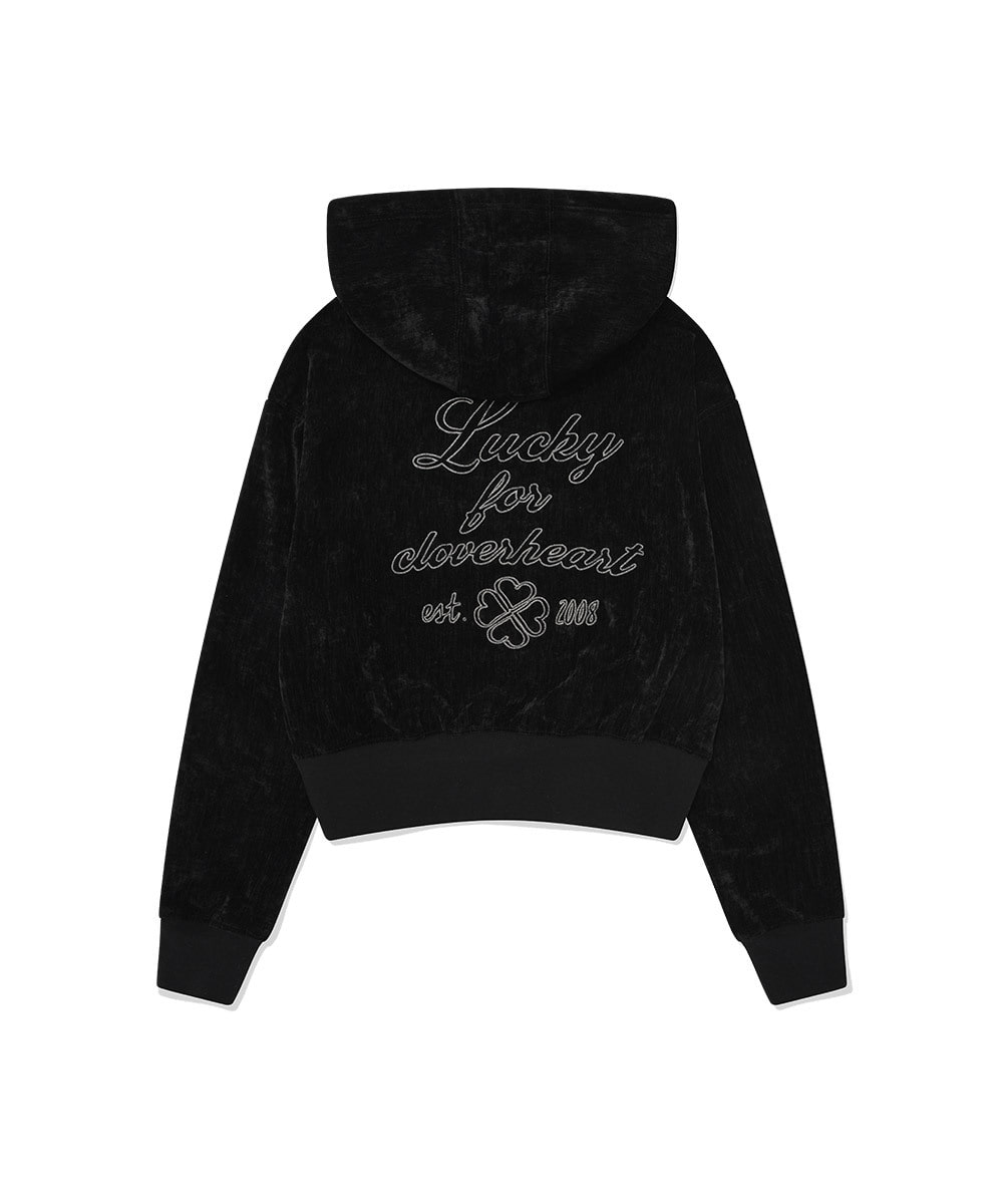 WOMEN CROP VELVET HOODIED ZIP-UP