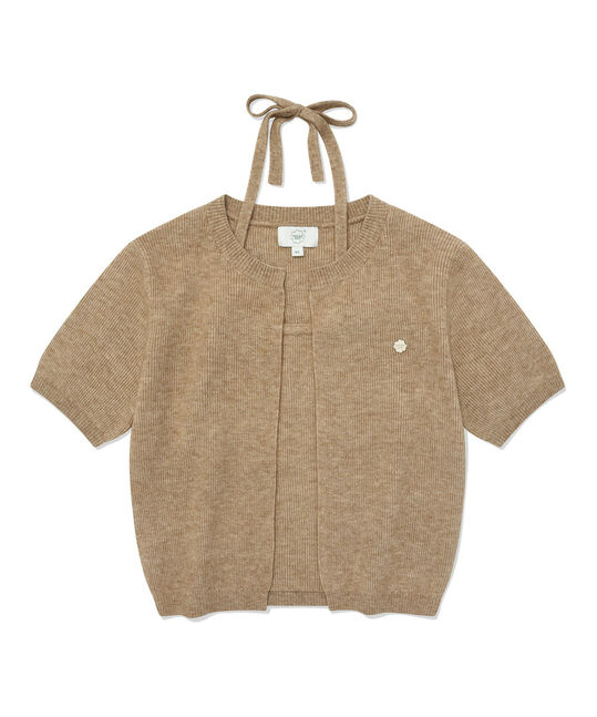WOMEN HALTER-NECK CROP HALF SLEEVE KNIT