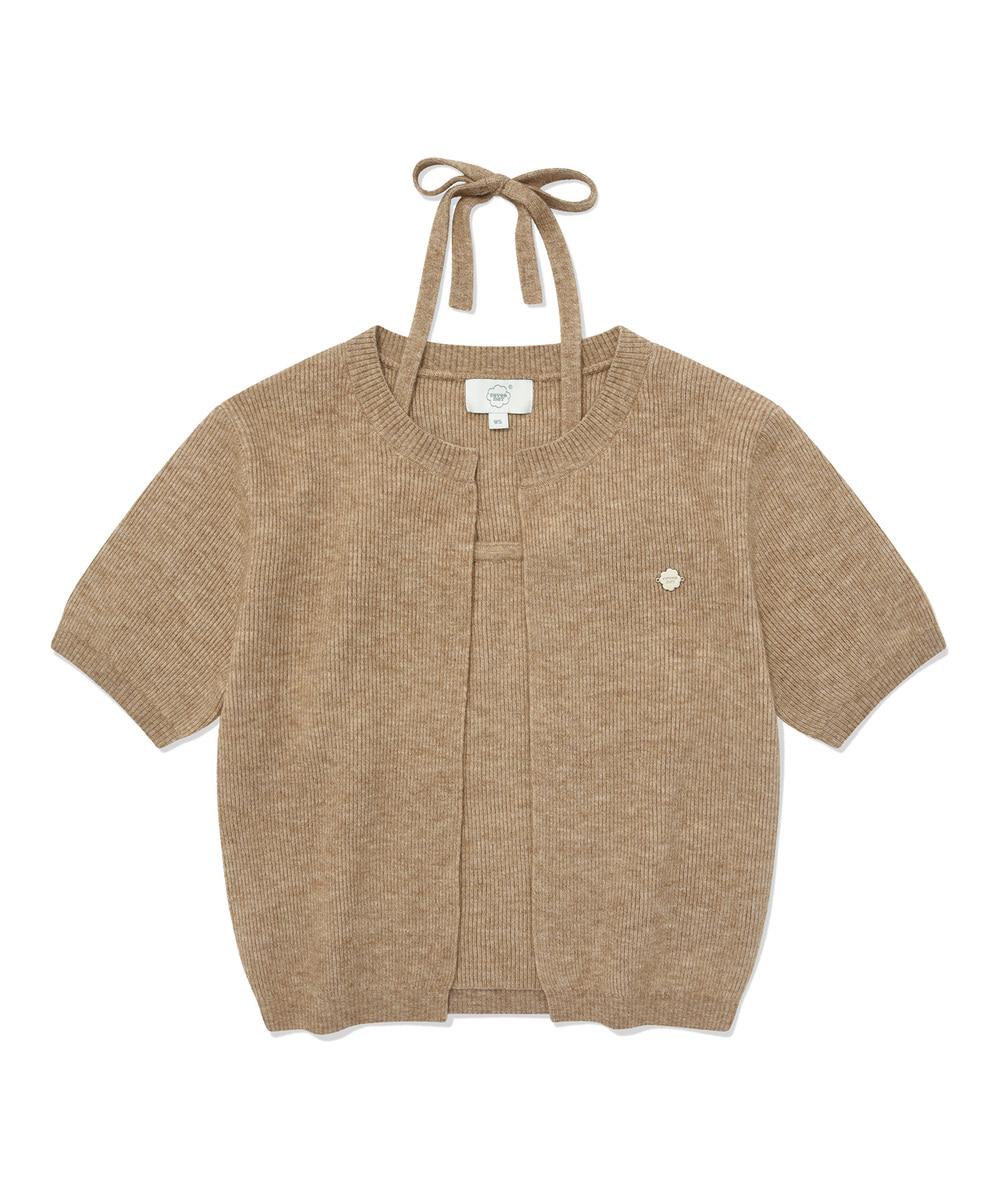 WOMEN HALTER-NECK CROP HALF SLEEVE KNIT