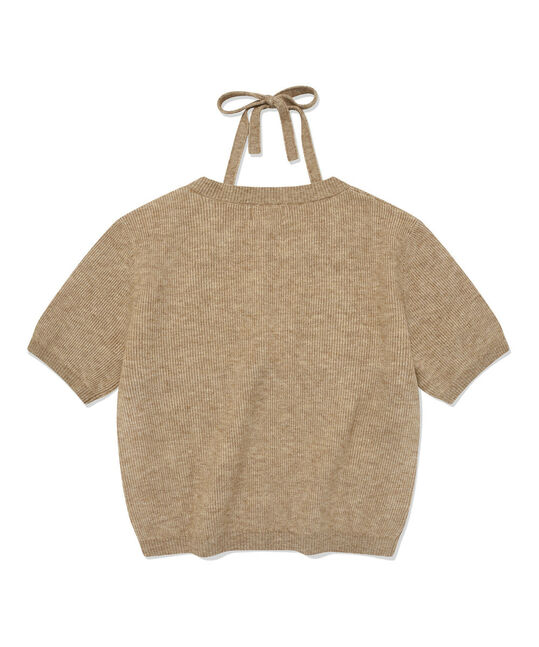 WOMEN HALTER-NECK CROP HALF SLEEVE KNIT