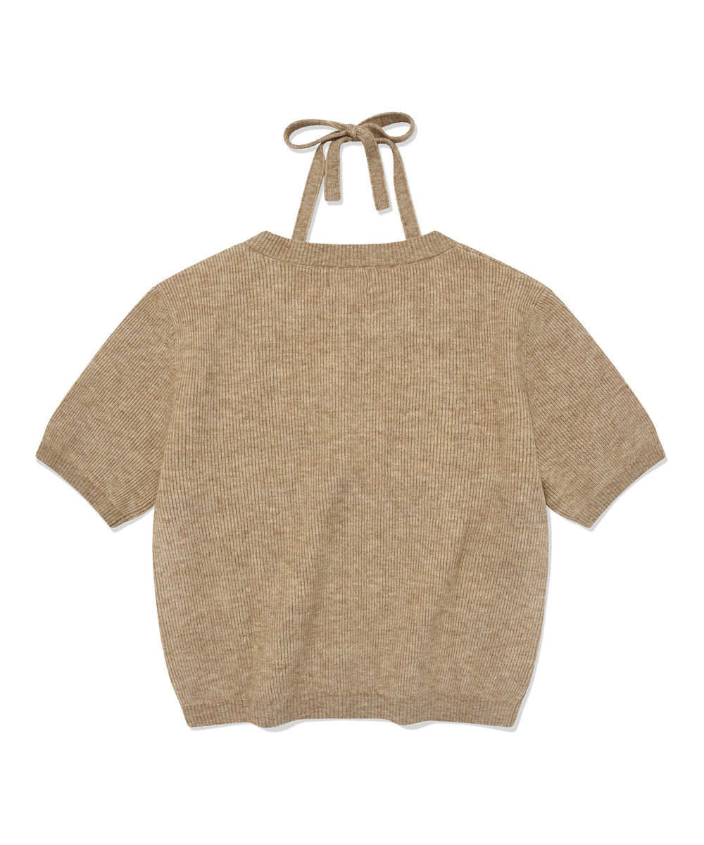 WOMEN HALTER-NECK CROP HALF SLEEVE KNIT