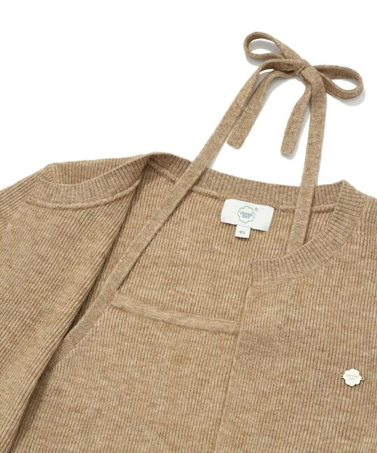 WOMEN HALTER-NECK CROP HALF SLEEVE KNIT