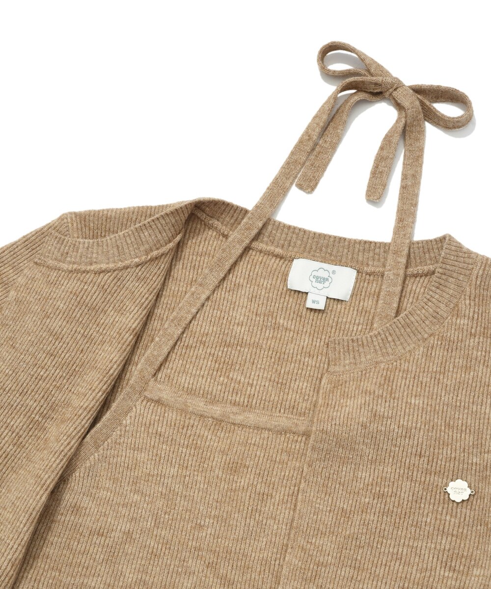 WOMEN HALTER-NECK CROP HALF SLEEVE KNIT