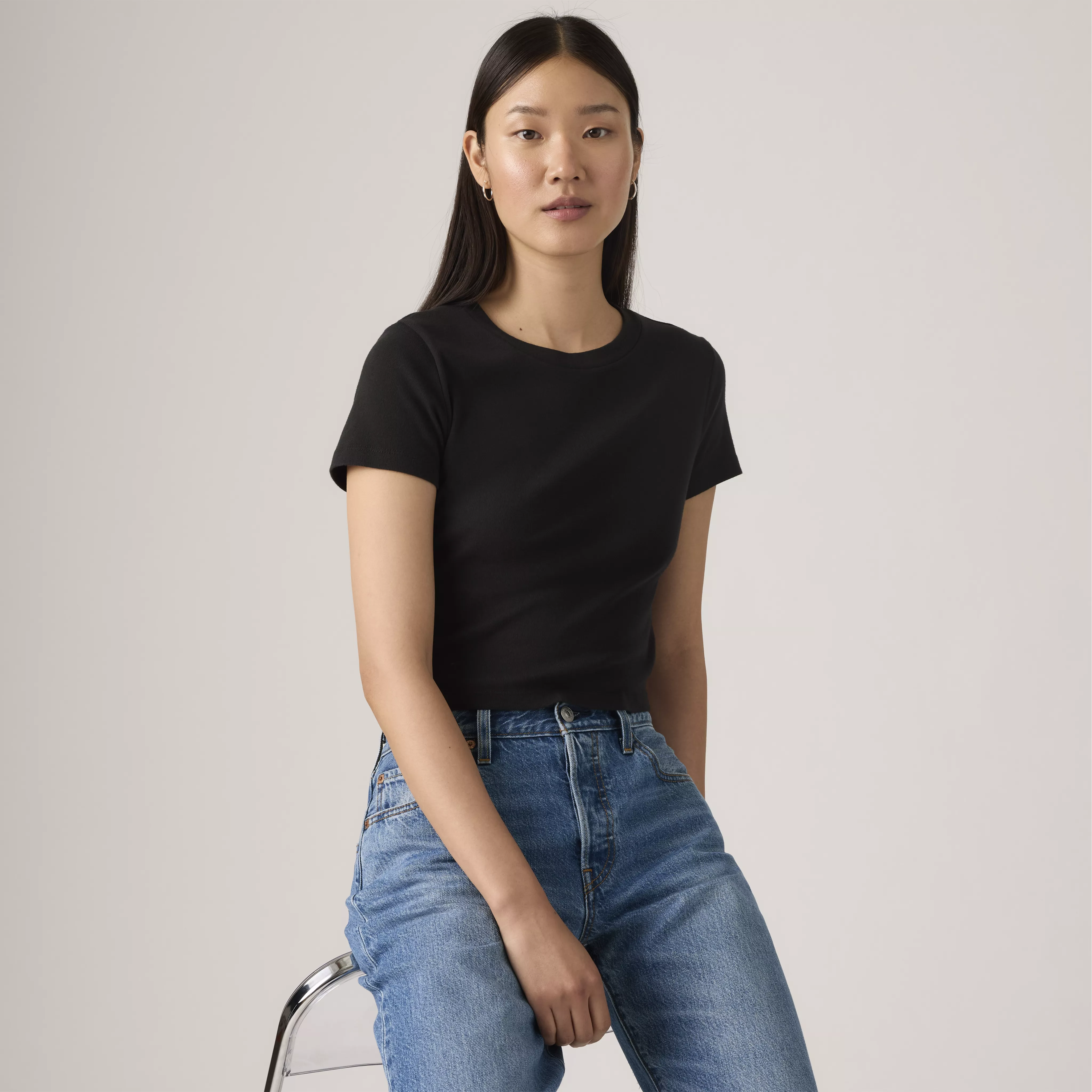 ESSENTIAL SPORTY TEE CAVIAR COTTON