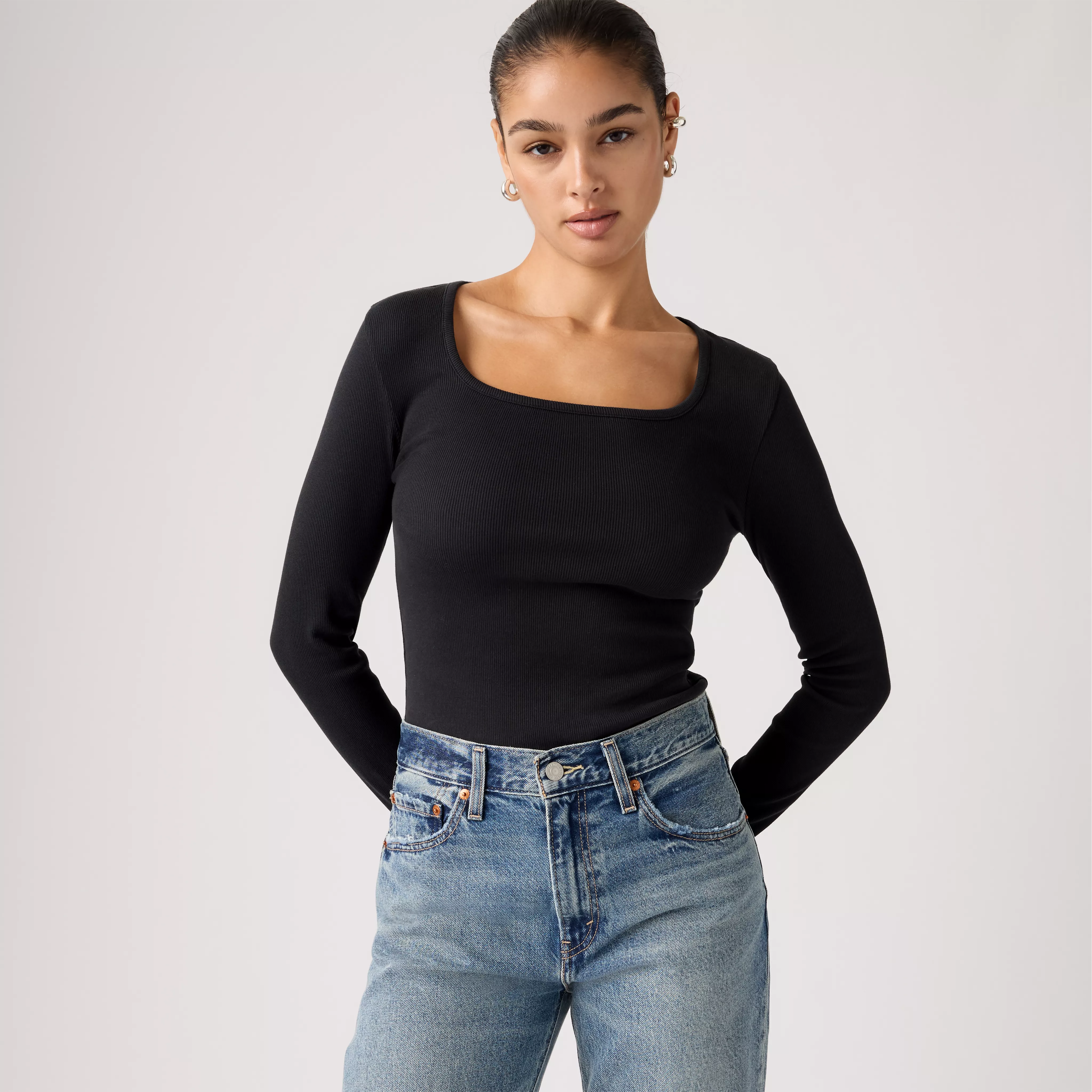 ESSENTIAL SQRD NECK LONG SLEEVE ANTHRAC