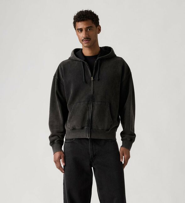 HAYES BOXY FULL ZIP GRUNGE WASH JET BLA