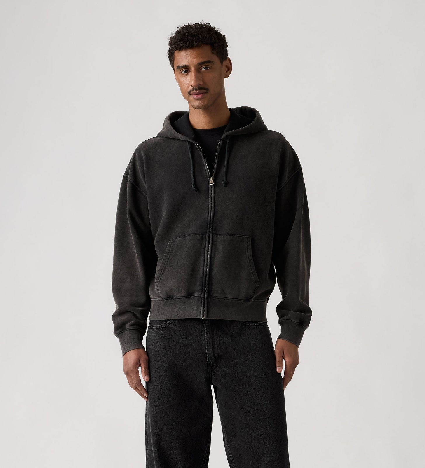 HAYES BOXY FULL ZIP GRUNGE WASH JET BLA