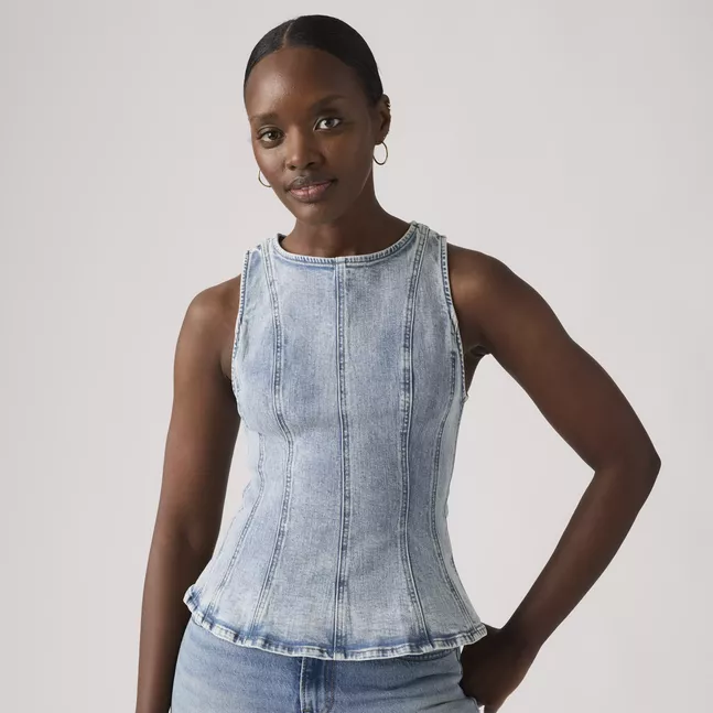 LEIGHTON PEPLUM TOP IN THE DUST STONE