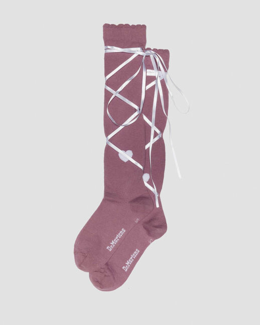 LONG LACE UP SOCK WHITE+DUSTY ROSE